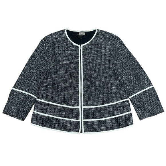 Lafayette 148 New York Aisha Piped Detail Collarless Tweed Zipper Jacket Sz M h2 - Picture 3 of 8